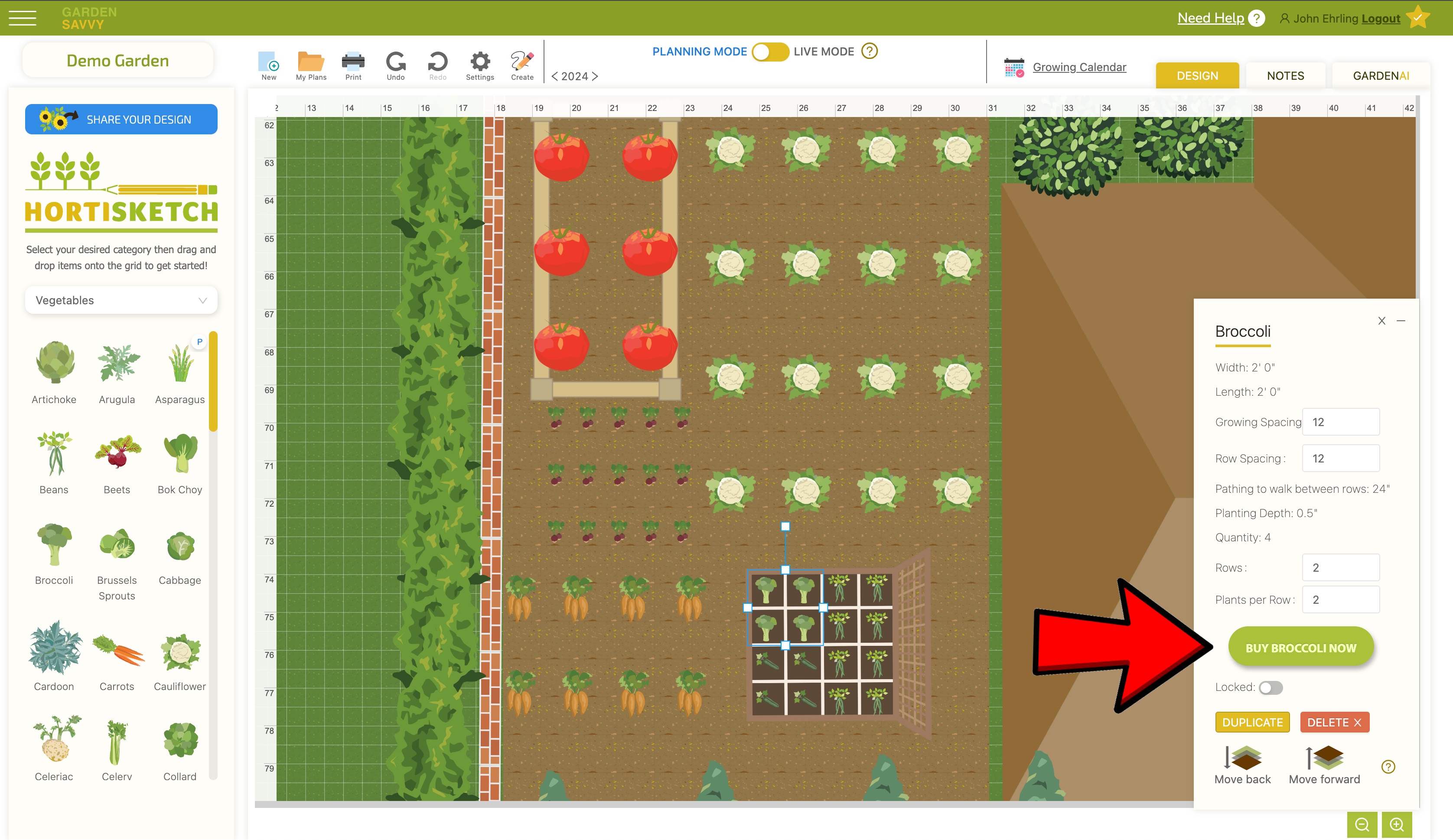 Hortisketch user interface - the field with tomatos